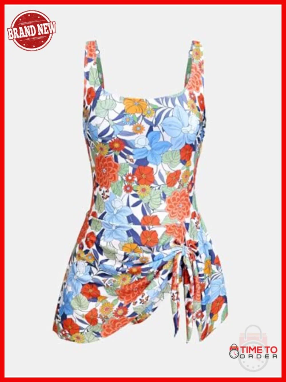 Women's One Piece Swimsuit Scoop Neck Swimdress Wide Straps Tie Knot